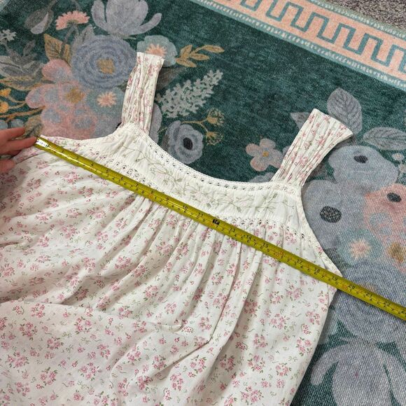 Vintage Nightgown small white pink lace Floral Sleeveless Cotton sleep Dress S - Picture 10 of 11